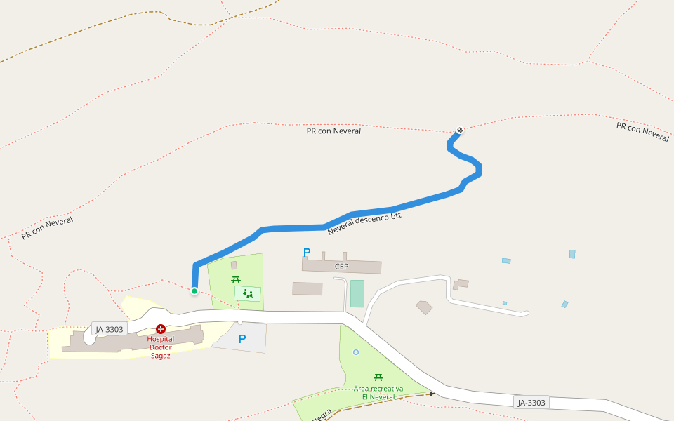 Neveral descenco btt walking route map in Jaén