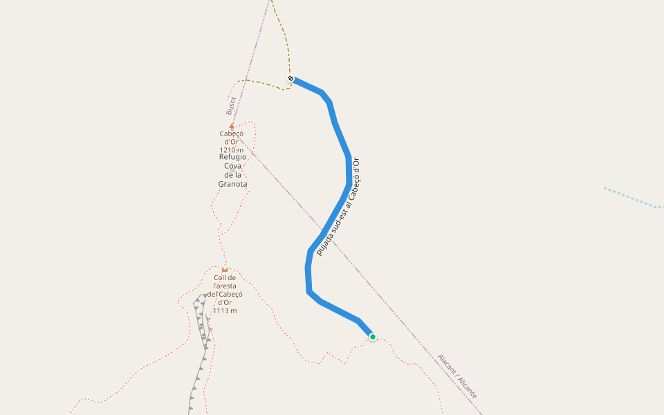 Subida al Cabeço Sudeste walking route map in Alicante