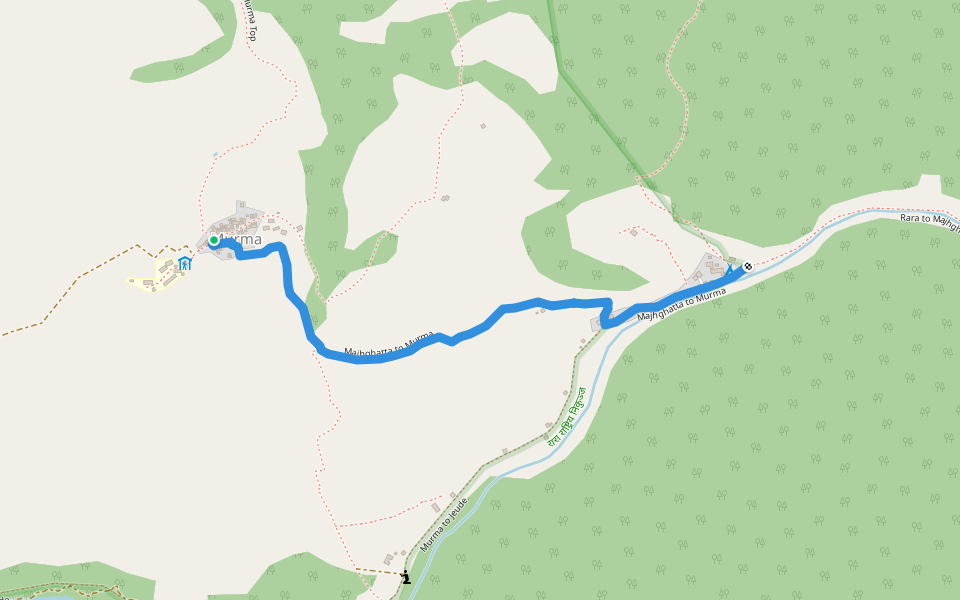 Majhghatta to Murma walking route map in Rara