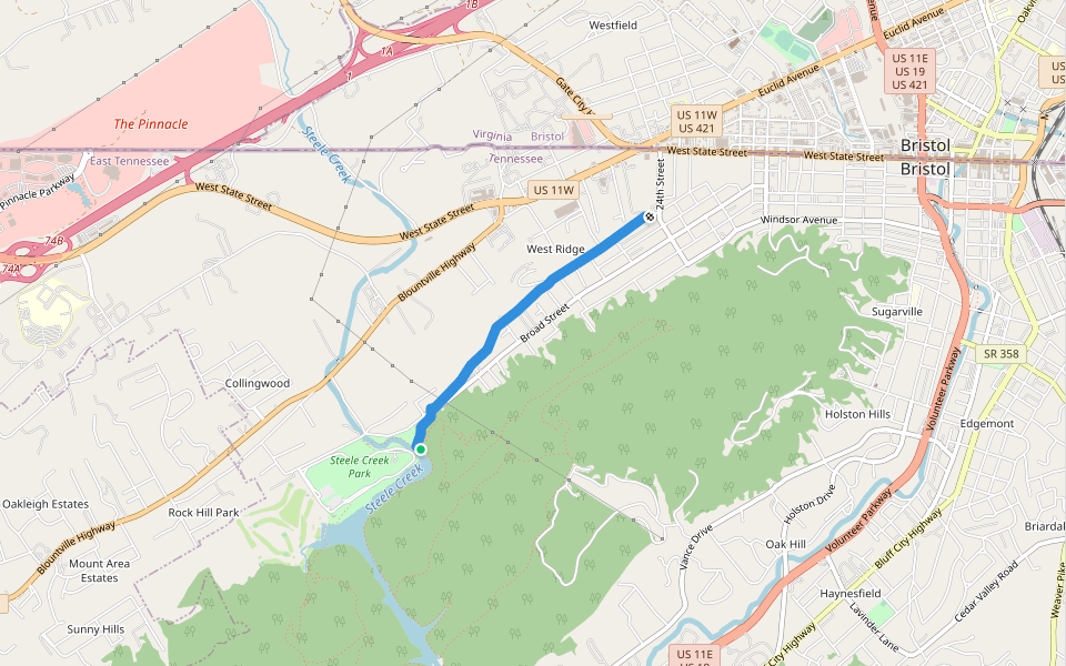 Mark Vance Memorial Greenway walking route map in Bristol