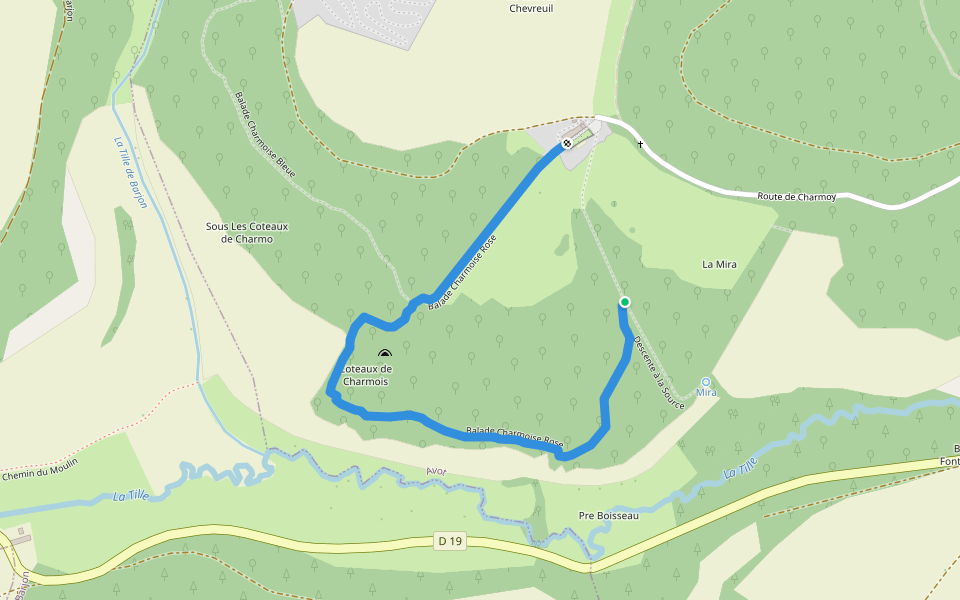 Balade Charmoise Rose walking route map in Avot