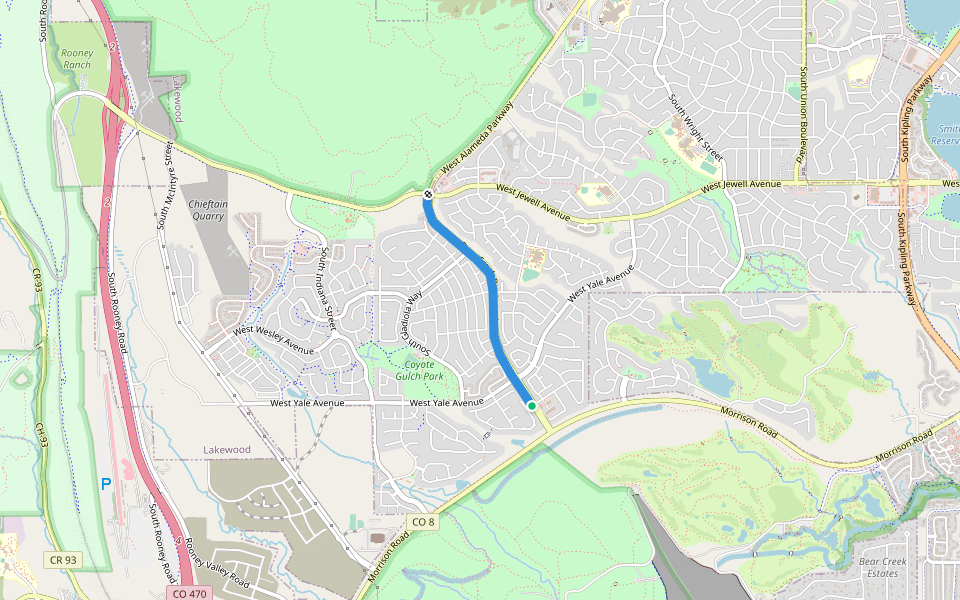 Bear Cr Blvd MUP walking route map in Lakewood