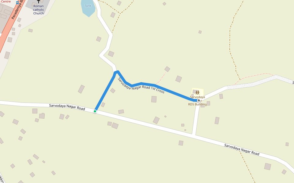 Sarvodaya Nagar Road 1st Cross walking route map in Rukamputur