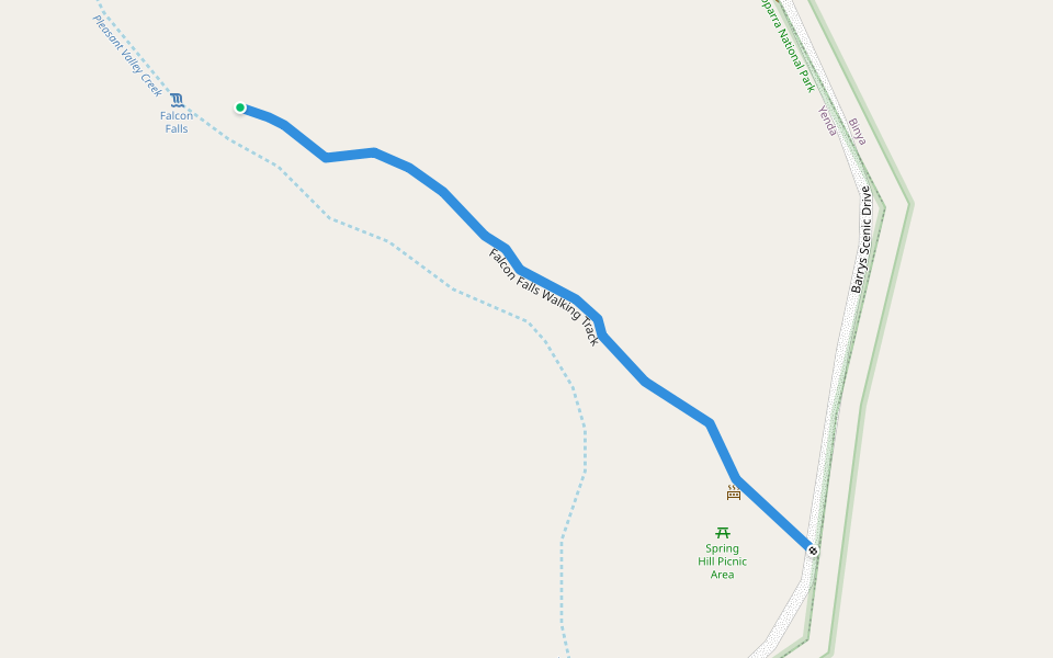 Falcon Falls Walking Track walking route map in Binya