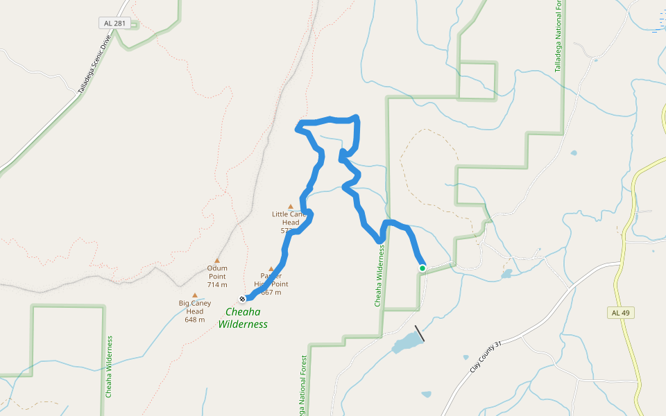 Nubbin Creek Trail walking route map in Lineville