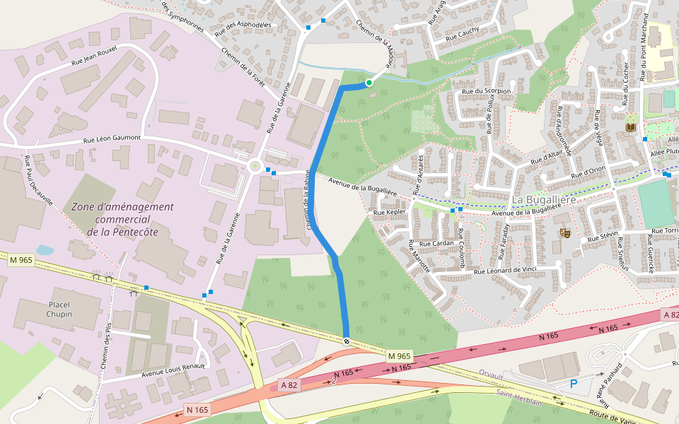 Chemin de la Rabine walking route map in Orvault