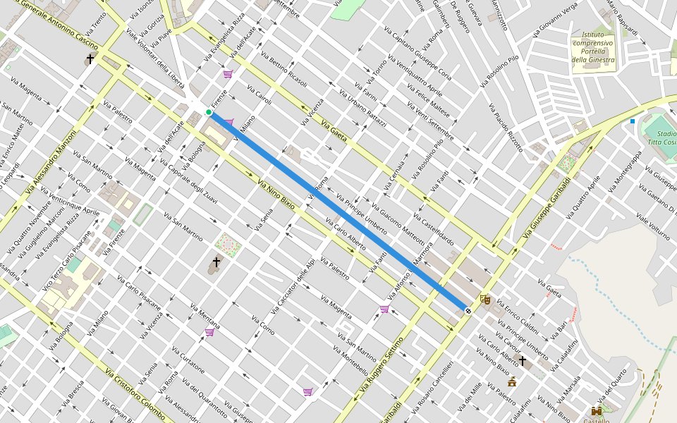 Via Cavour walking route map in Vittoria