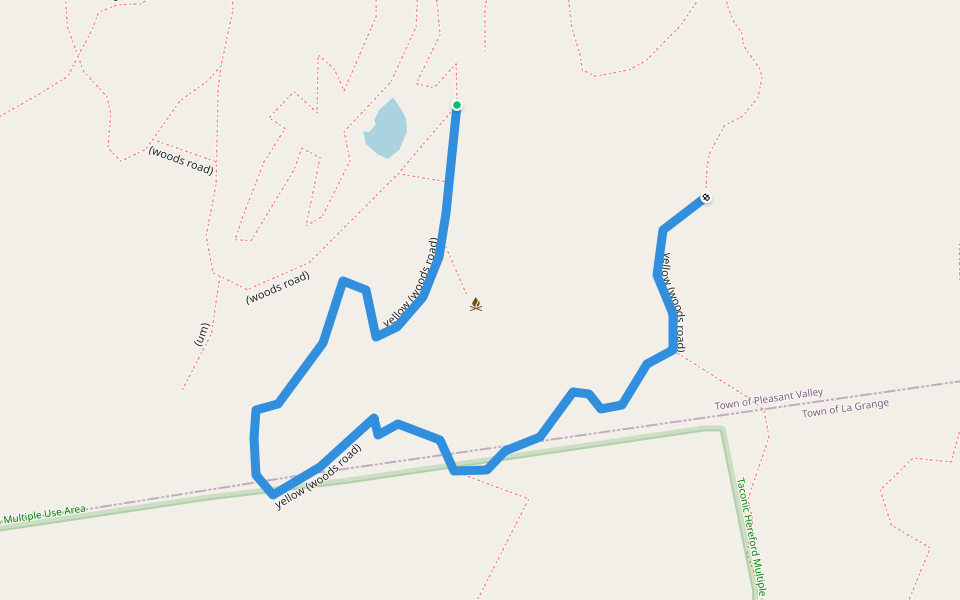 yellow (woods road) walking route map in Pleasant Valley