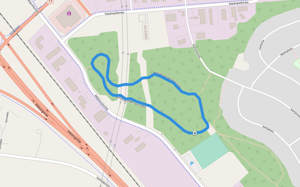 Kartanonmäen pururata walking route map in Pori