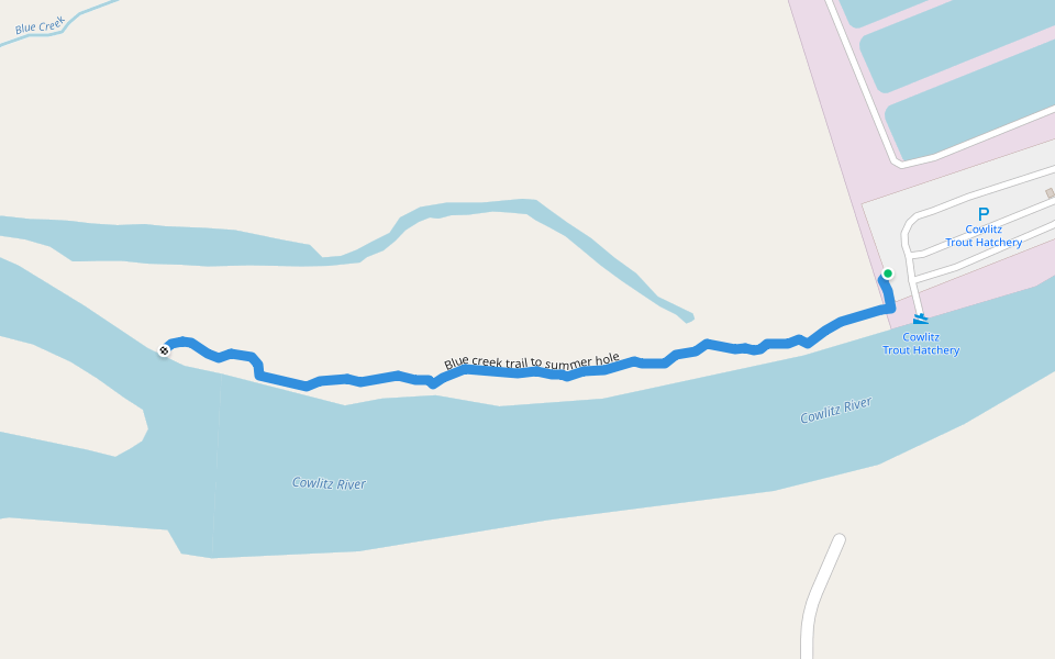 Blue creek trail to summer hole walking route map in Toledo