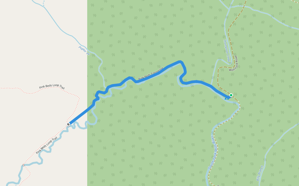 Pink Beds Connector walking route map in Pisgah Forest
