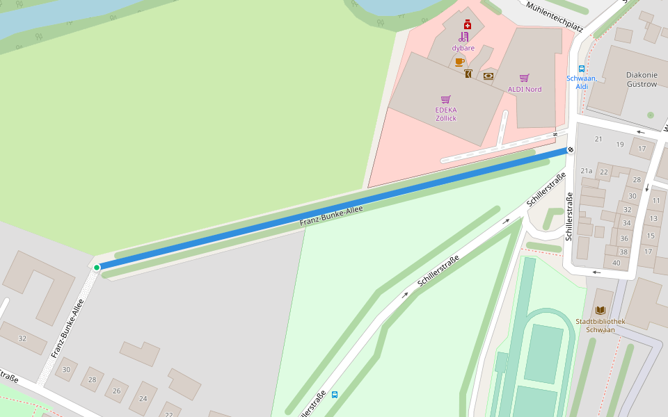 Franz-Bunke-Allee walking route map in Schwaan