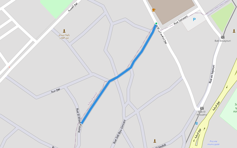 Rue El Khadraoui walking route map in Kairouan