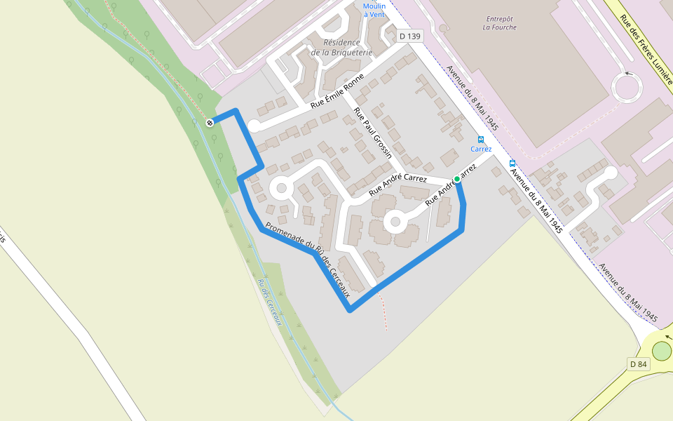 Promenade du Rû des Cerceaux walking route map in Mitry-Mory