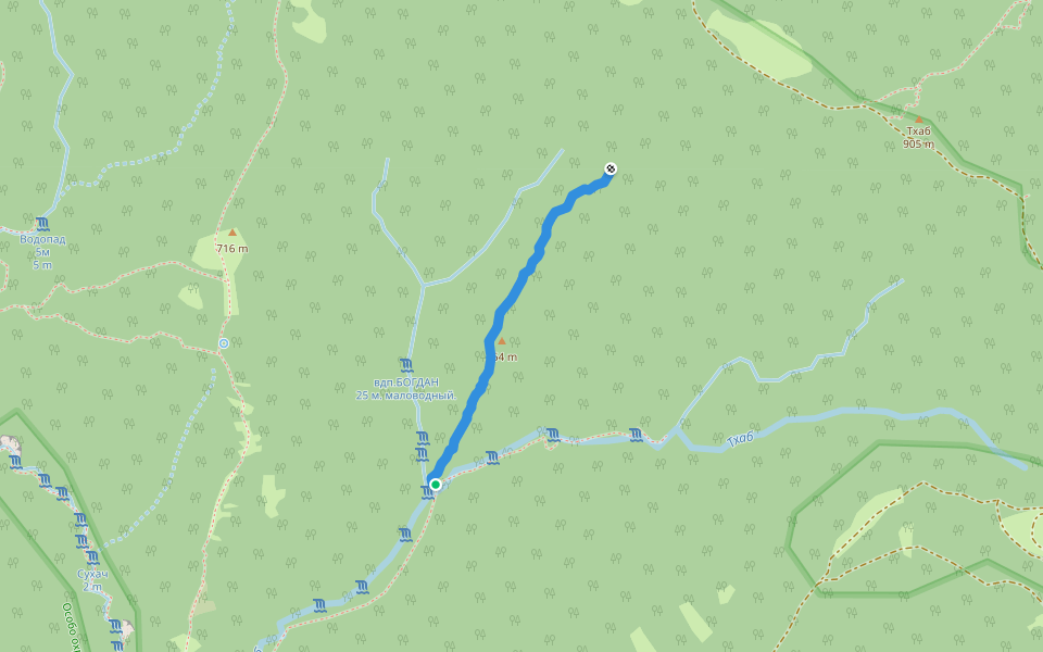 немаркированyая тропа walking route map in Mikhailovskii Pereval