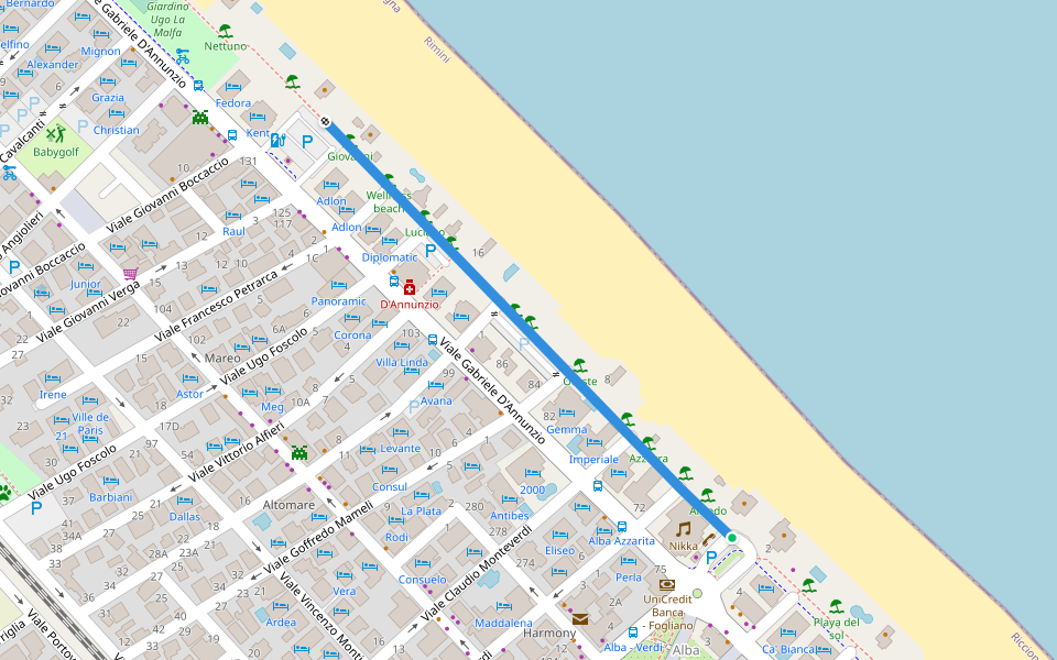 Passeggiata William Shakespeare walking route map in Riccione