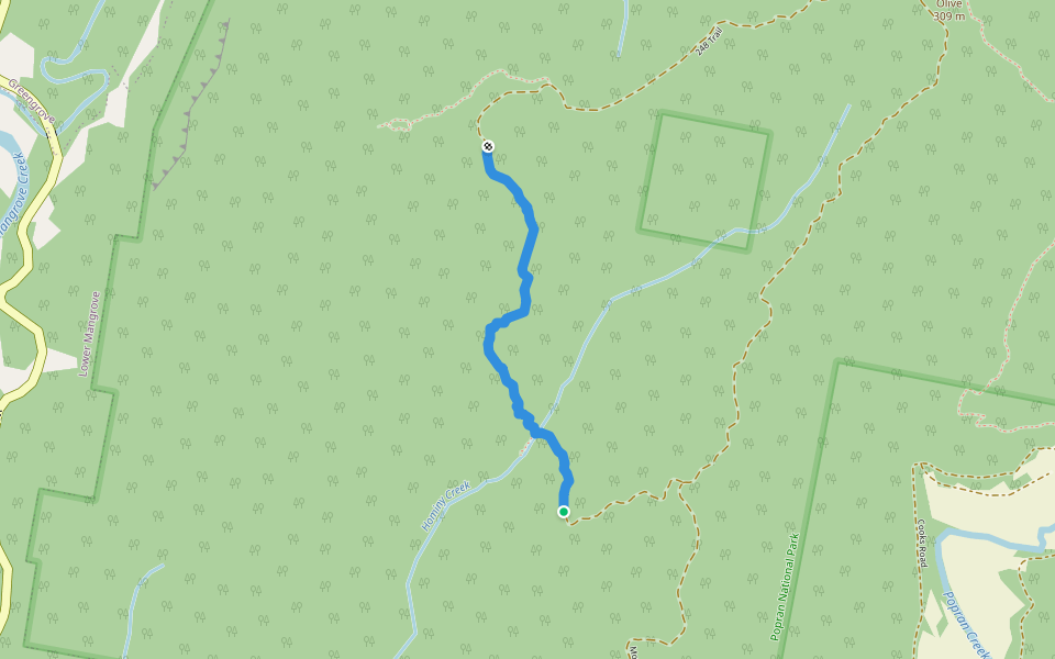 Hominy Creek Track walking route map in Glenworth Valley