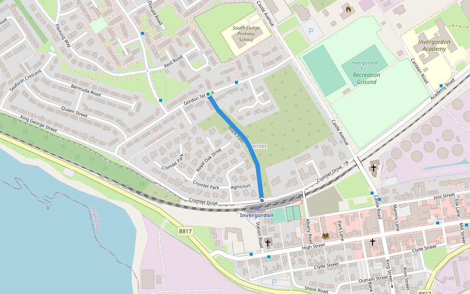 Black Path walking route map in Invergordon