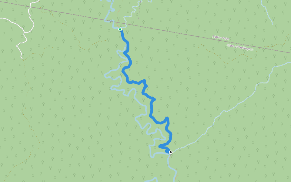 Thirty Mile Creek Mining Track walking route map in Wongungarra