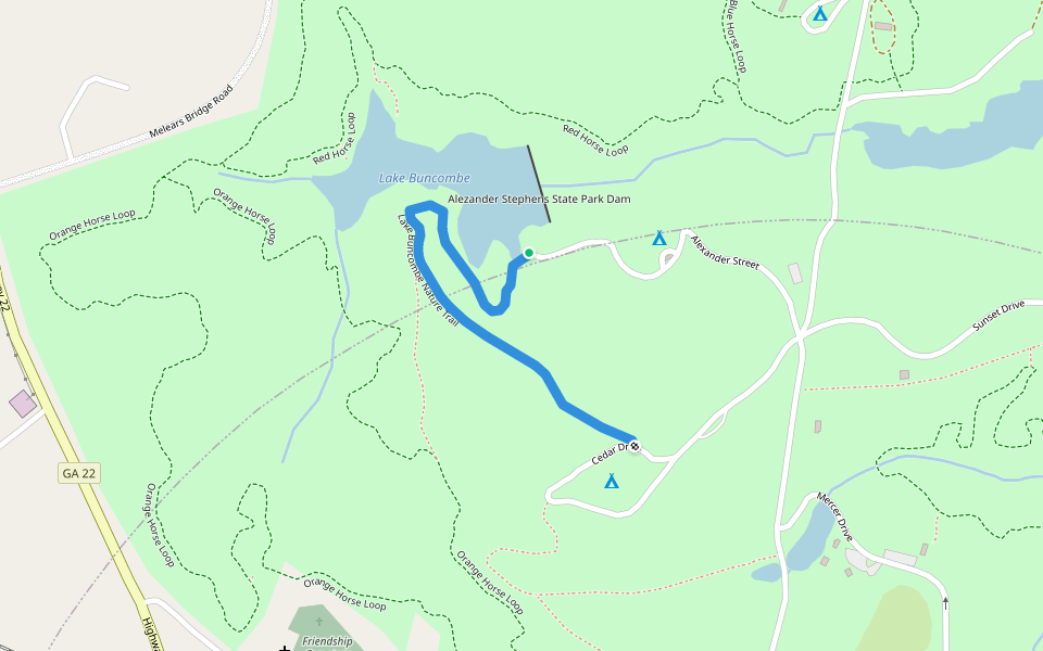 Lake Buncombe Nature Trail walking route map in Crawfordville