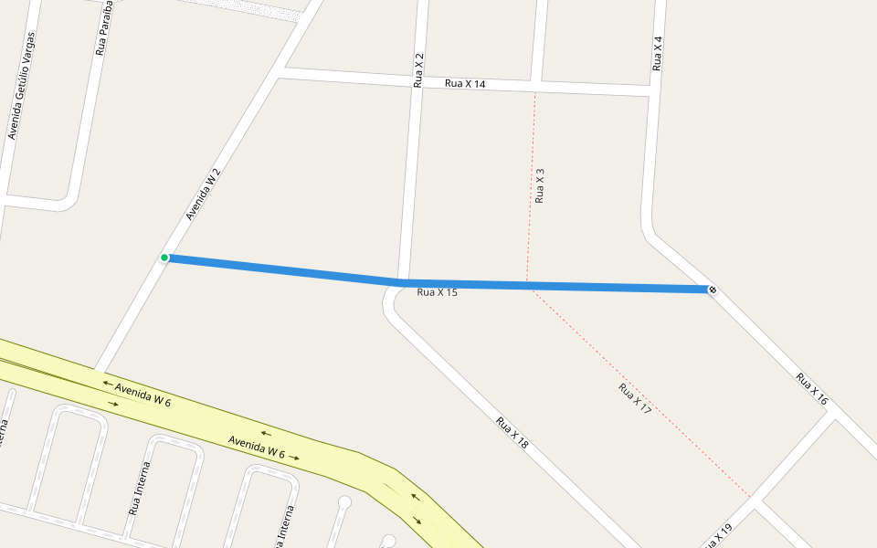 Rua X 15 walking route map in Aparecida de Goiânia