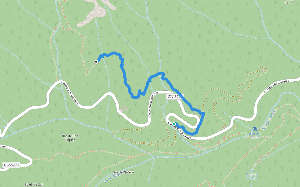 ruta al Puigsacalm pel Camí dels Burros walking route map in Joanetes