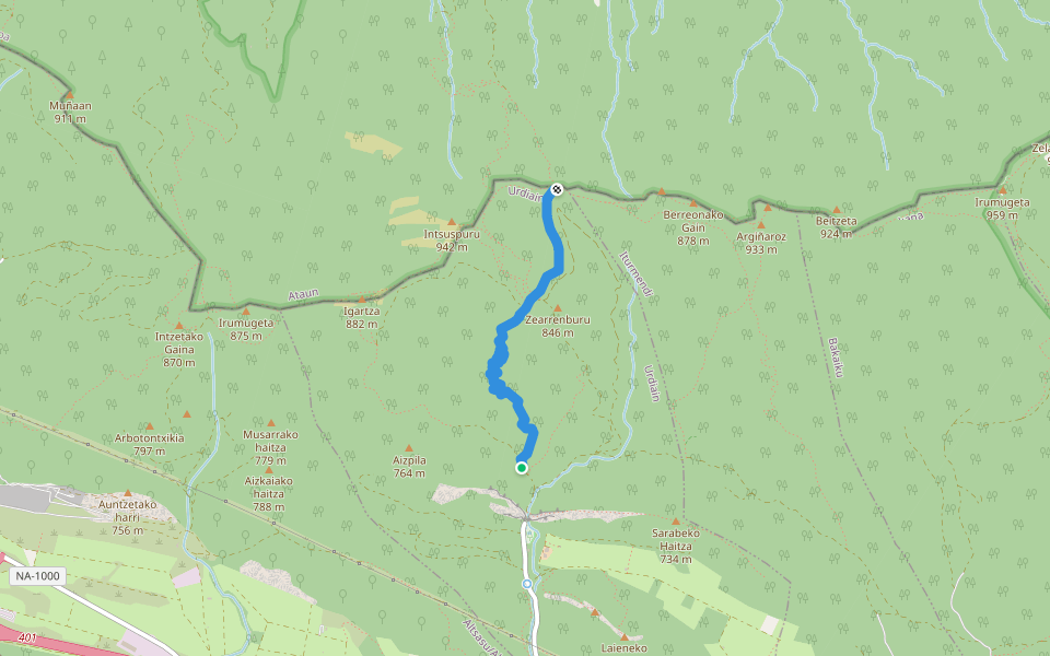 Bernoako galtzada / Calzada de Bernoa walking route map in Urdiain