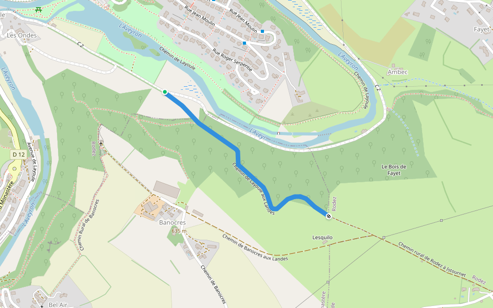 Chemin de Layoule aux Landes walking route map in Rodez
