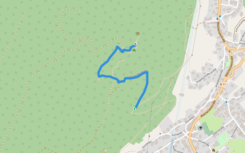 Zum Krepelschrofen walking route map in Wallgau