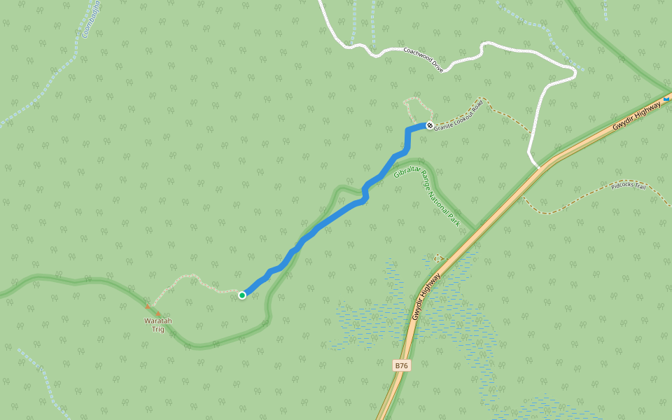 Waratah Trail walking route map in Gibraltar Range