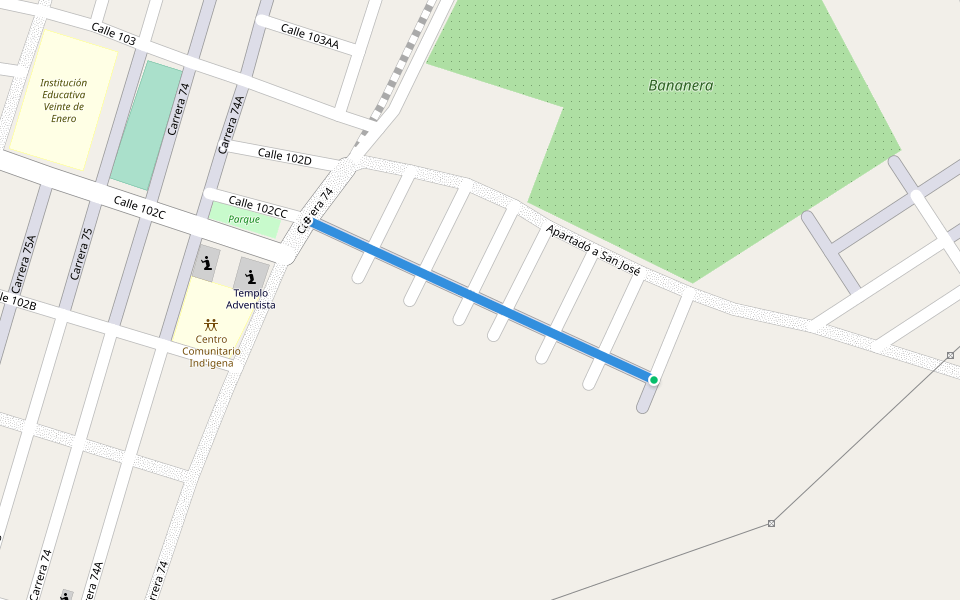 Calle 102C walking route map in Apartadó
