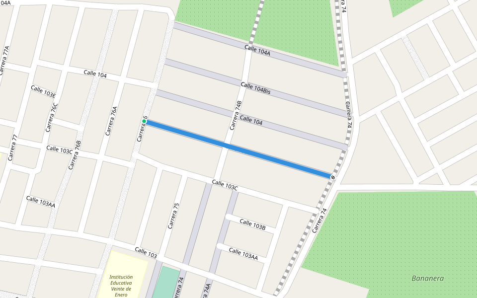 Calle 103D walking route map in Apartadó