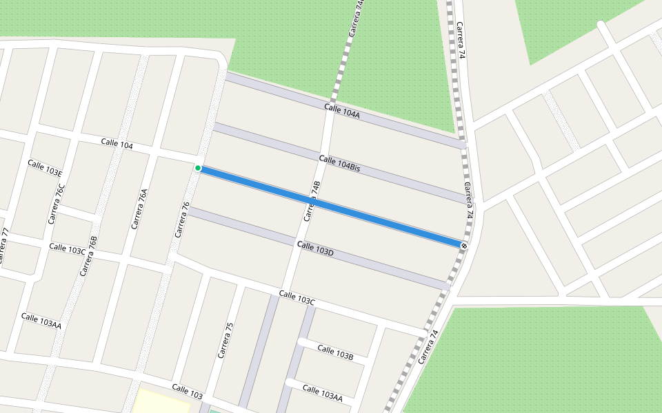 Calle 104 walking route map in Apartadó