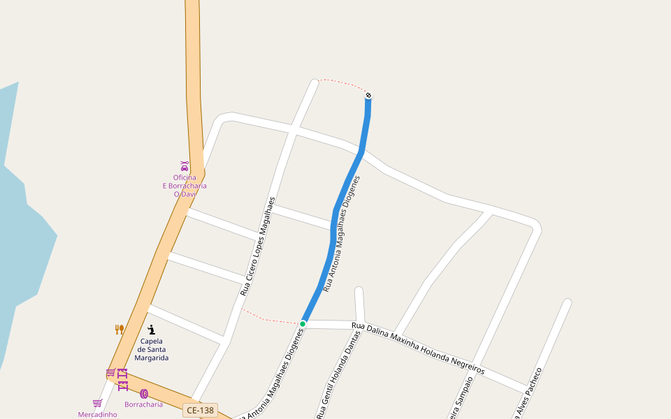 Rua Antonia Magalhaes Diogenes walking route map in Ema