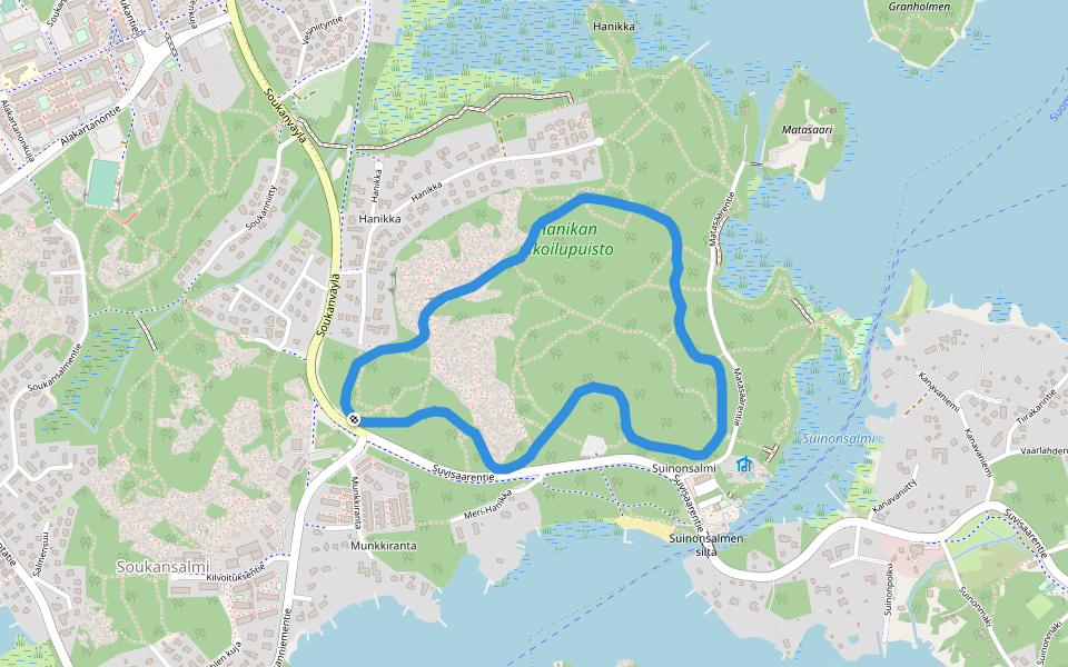 Hanikan kuntorata walking route map in Munkkiranta