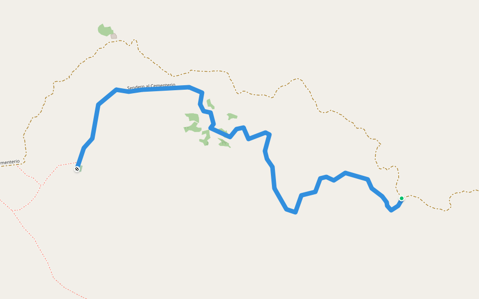 Sendero al Cementerio walking route map in Villa Yacanto