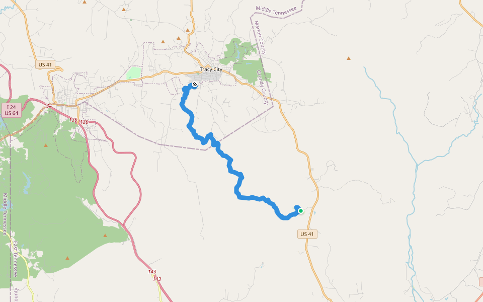 Fiery Gizzard Trail walking route map in Sequatchie