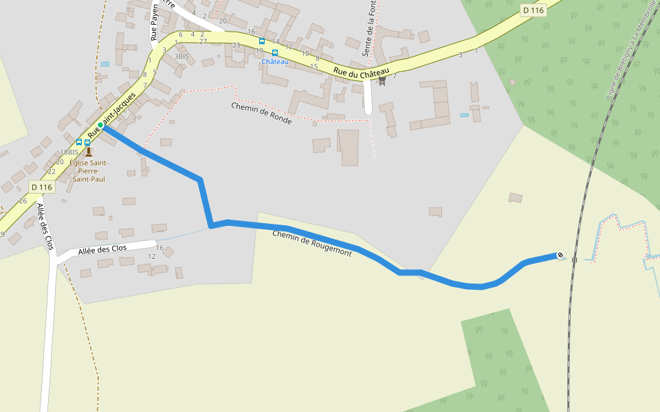 Chemin de Rougemont walking route map in Saint-Martin-de-Bréthencourt