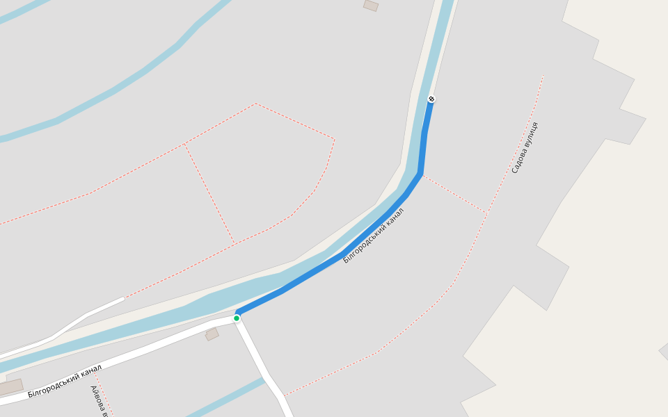 Білгородський канал walking route map in Vylkove