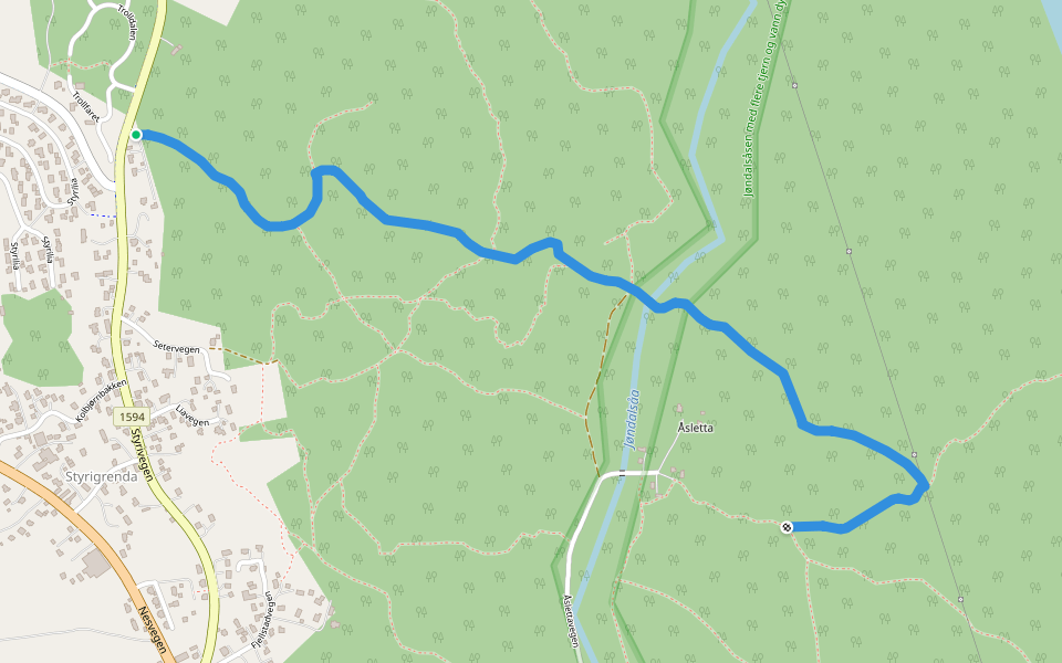 Styri - Steinbrua - Jøndalsvangen walking route map in Styrigrenda