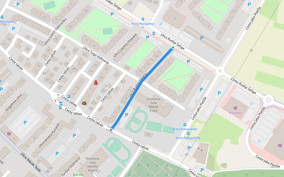 Ulica Rudija Papeža walking route map in Kranj