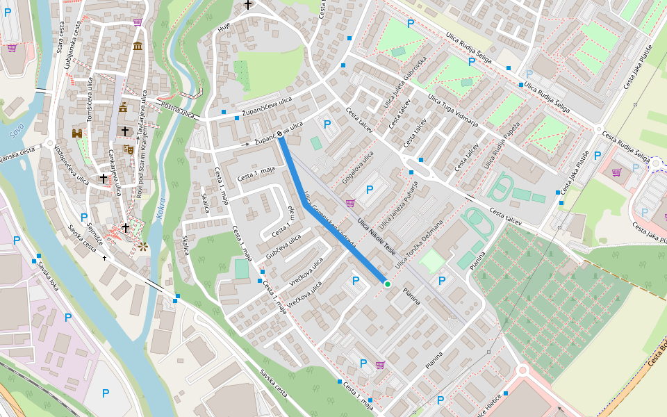 Ulica Gorenjskega odreda walking route map in Kranj