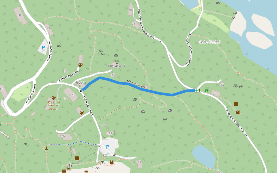 Mellomveien walking route map in Kristiansand