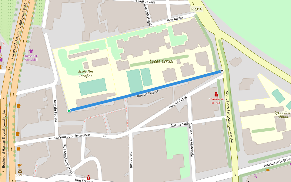 Rue de l'Eglise walking route map in Settat