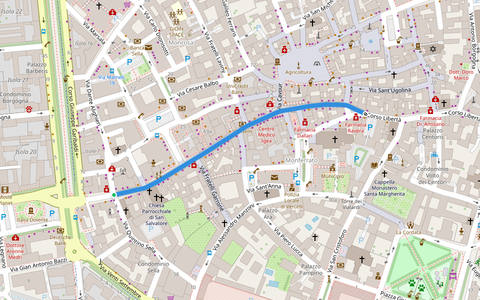 Corso Libertà walking route map in Vercelli