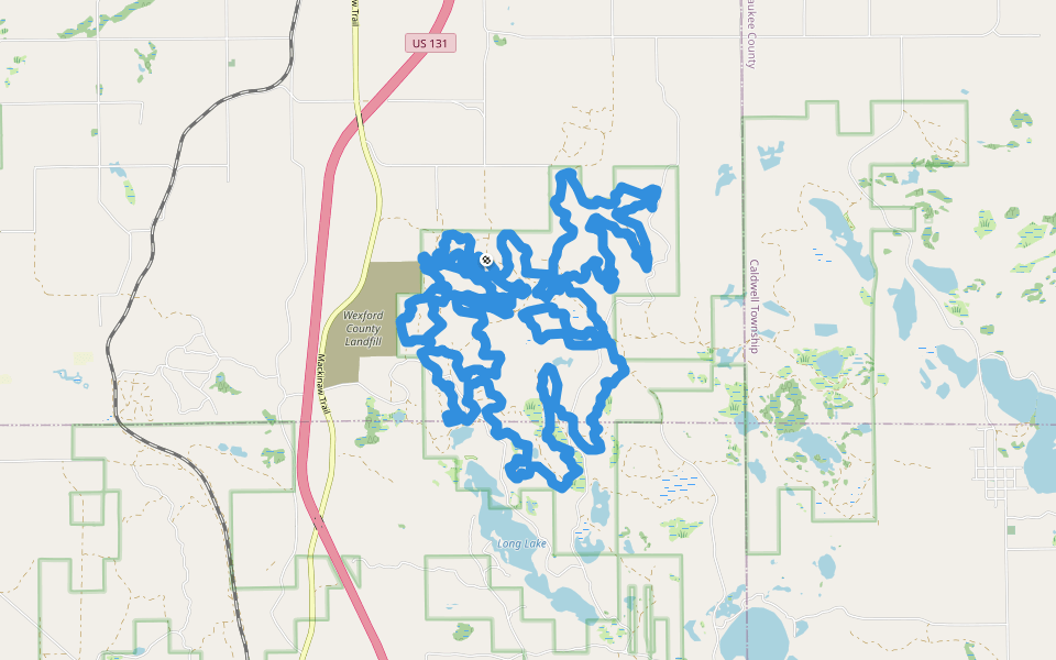 Long Lake Motorcycle Trail walking route map in Manton