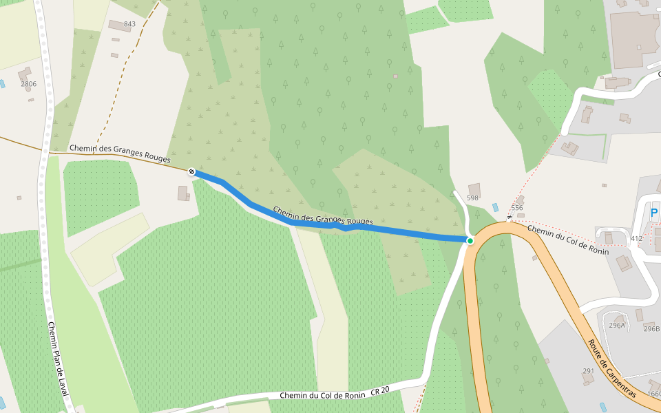 Chemin des Granges Rouges walking route map in Malaucène