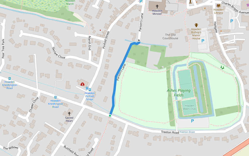 Parson's Lane walking route map in Howden