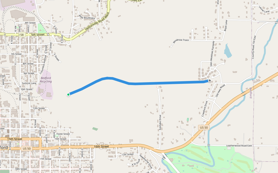 Old Railroad bed quad, running, hiking (preliminary) walking route map in Bedford