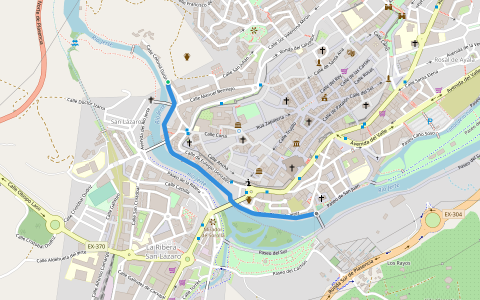 Paseo de José María Barrios Rufo walking route map in Plasencia